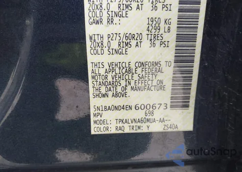 2014 Nissan Armada Sl z USA, uszkodzony, nr VIN 5N1BA0ND4EN600673